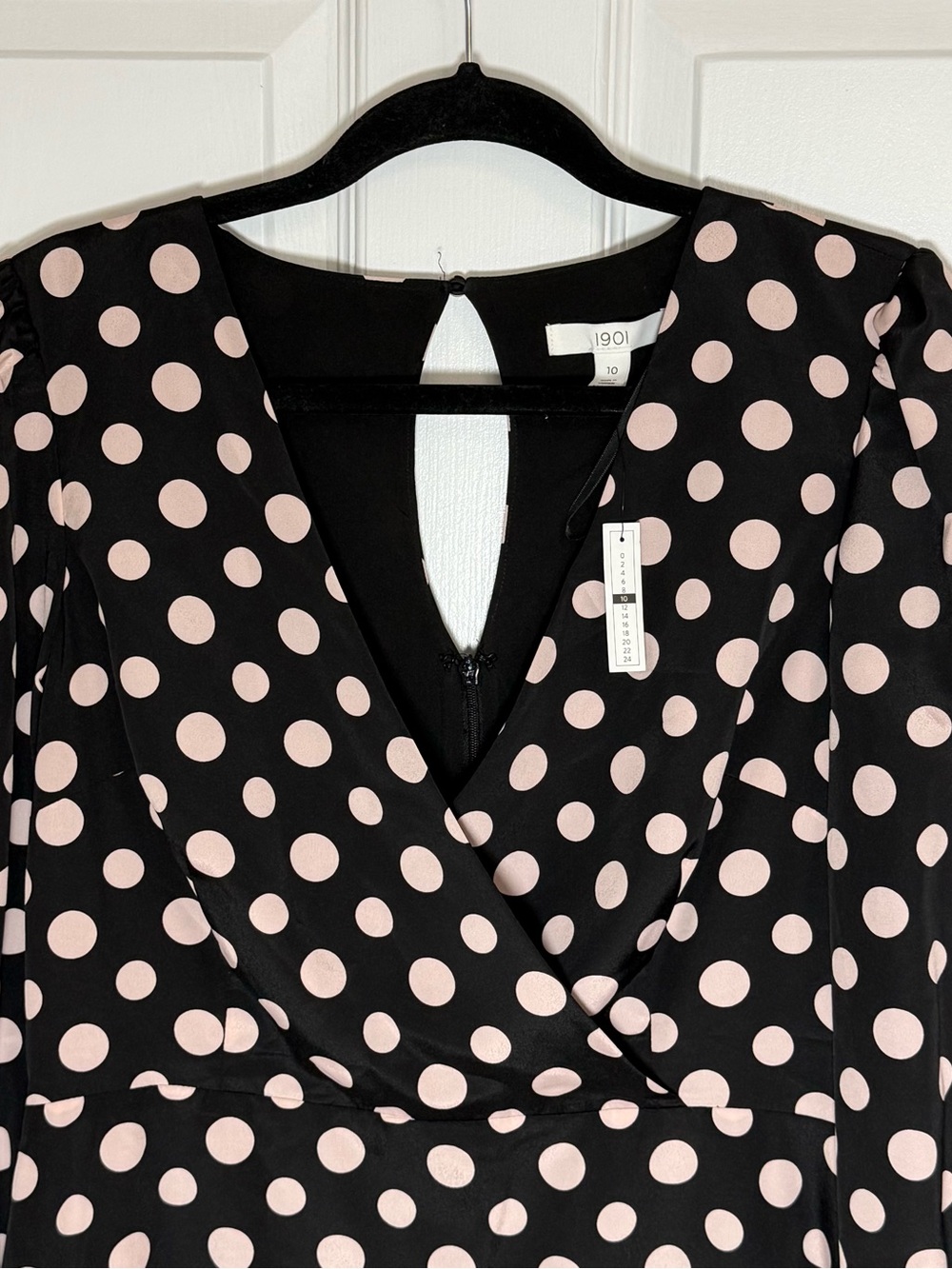 NWT 1901 Nordstrom Polka Dot Faux Wrap Midi Dress Smocked Cuff Long Sleeve 10 - Picture 6 of 13